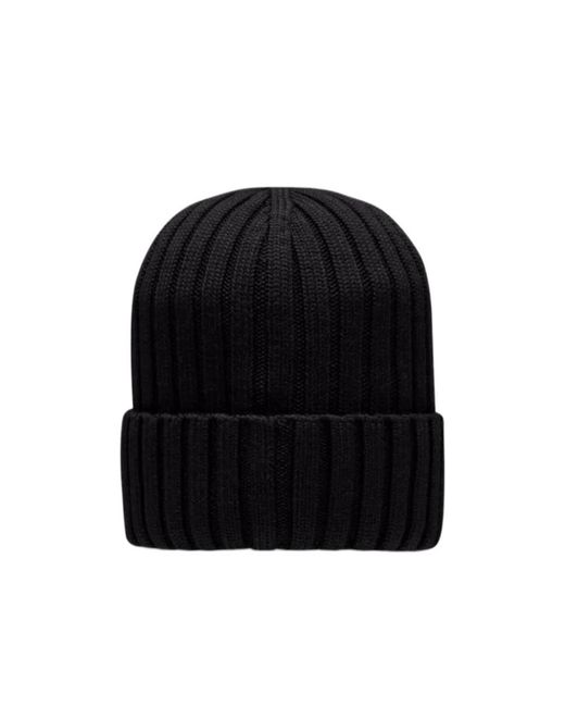 Moncler Black Logo Patch Knit Beanie