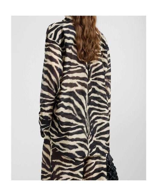 Ermanno Scervino Black Cotton And Silk Blend Shirt With Zebra Print And Rebrodé Lace