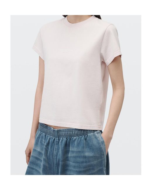 Alexander Wang Pink Logo Print Shrunken Short Sleeve Tee