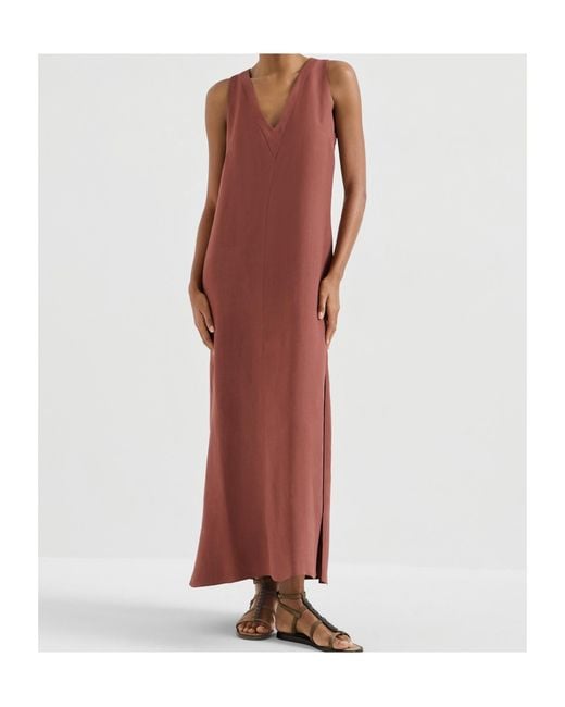Brunello Cucinelli Purple V-Neck Monili-Detail Midi Dress