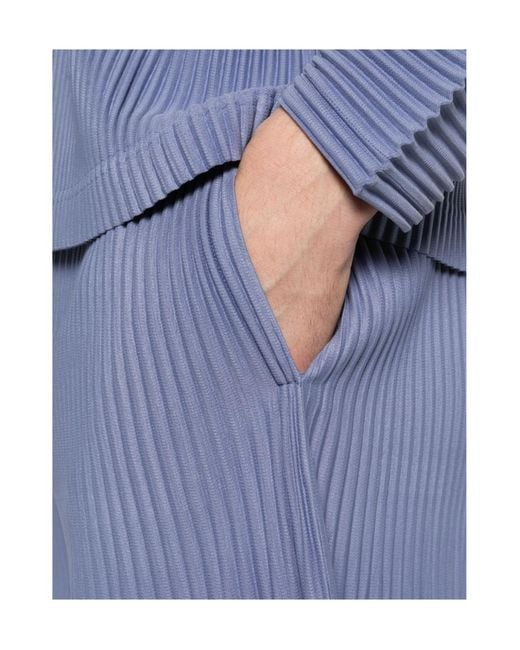 Homme Plissé Issey Miyake Blue Pleated Tapared Trousers for men