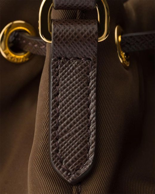 Prada Brown Re-Nylon Triangle-Logo Drawstring Bucket Bag
