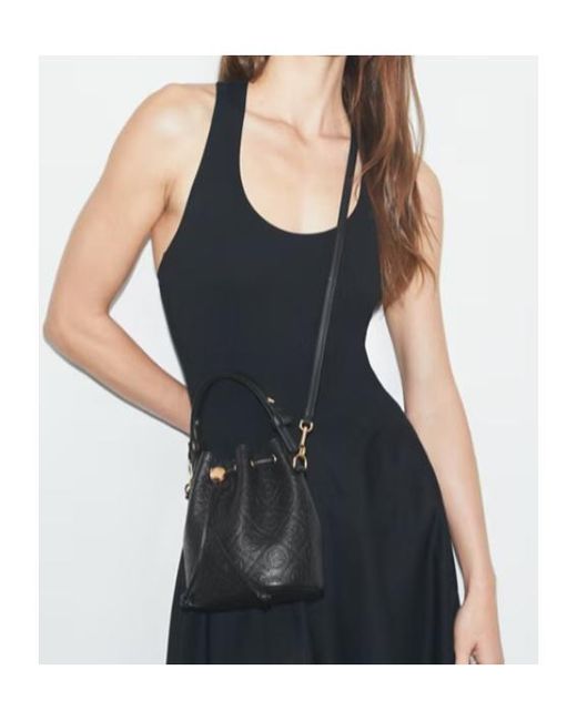 Tory Burch Black T Monogram Mini Bucket Bag