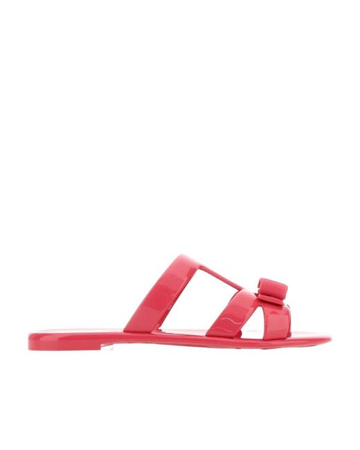 Ferragamo Red Logo Flat Slippers