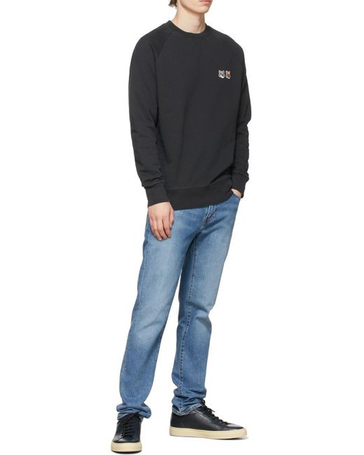 Maison Kitsuné Blue Logo-Patch Crew Neck Sweater for men