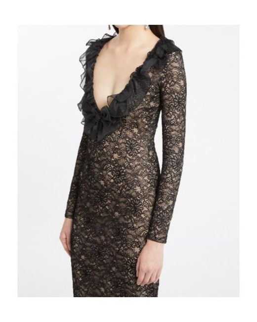 Alessandra Rich Brown Stretch Lace Evening Dress