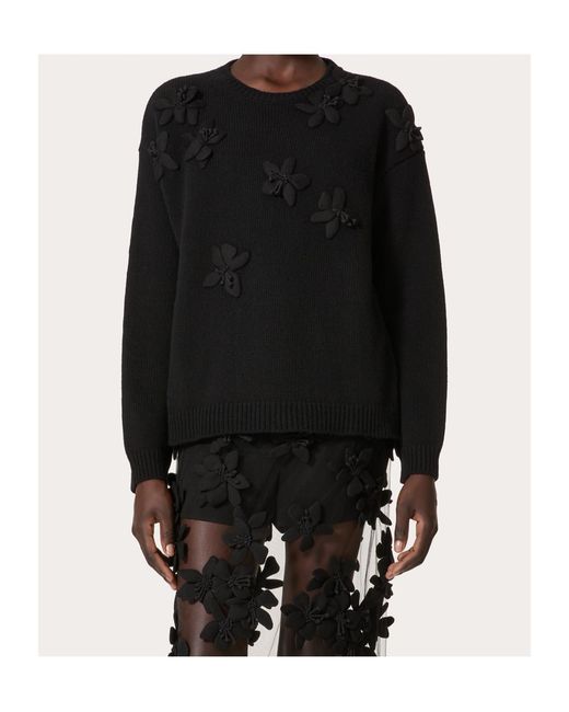 Valentino Black Floral Embellished Crewneck Jumper