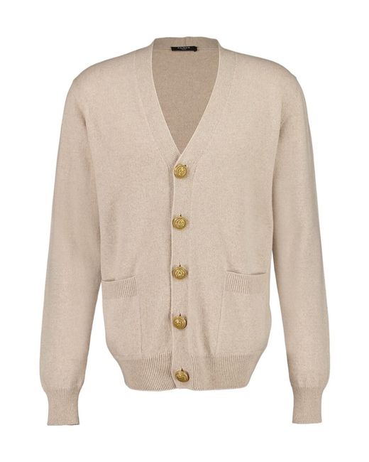 Balmain Natural Button-Up Cardigan for men