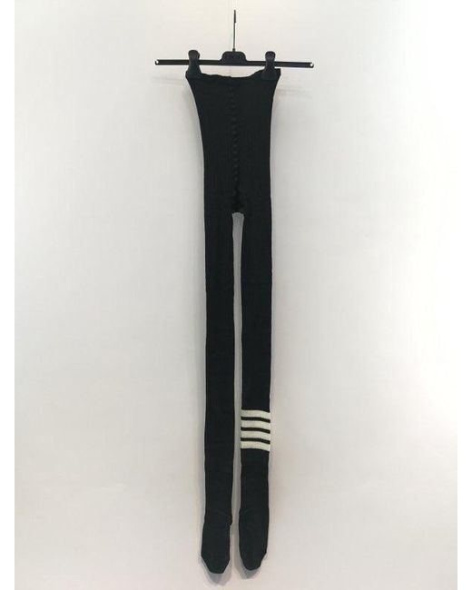 Thom Browne Black 4 Bar Striped Ribbed Tights
