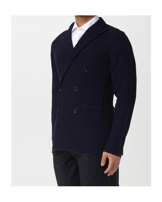 Lardini Blue Double-Breasted Logo Detailed Jacket for men