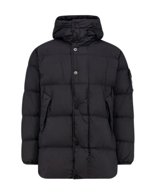 Stone Island Black Hooded Down Parka for men