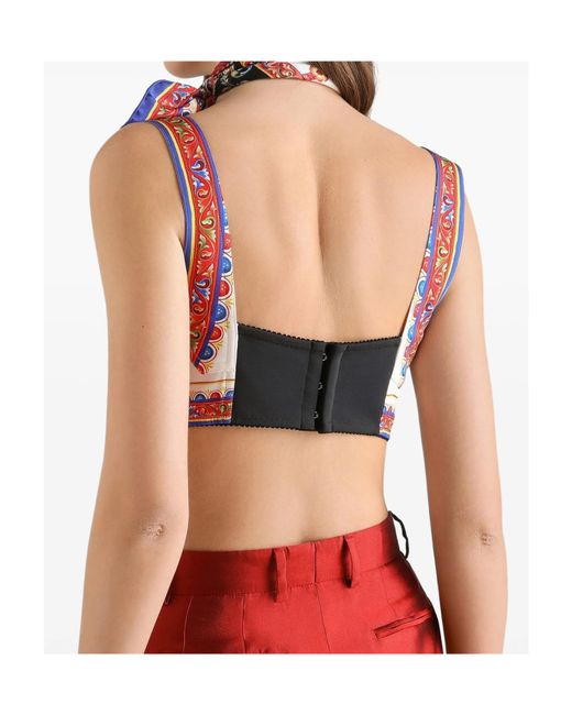 Dolce & Gabbana Red Carretto-Print Charmeuse Top