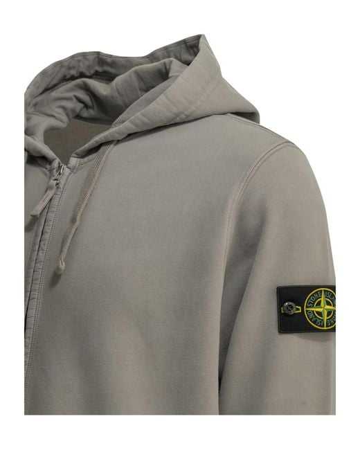 Stone Island Gray Hooded Sweatshirt With A Zipper for men