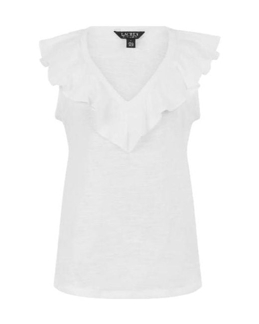 Ralph Lauren White Lauren Ruffled Top