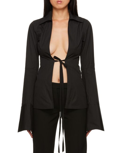 Ann Demeulemeester Black Tie-Front Fitted Top