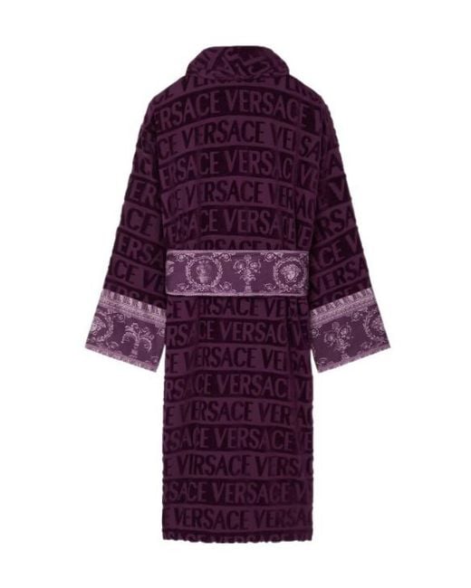 Versace Purple Logo-Print Belted Bathrobe for men