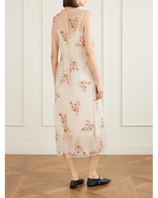 Simone Rocha Natural Embroidered Dress With Bow Decoration