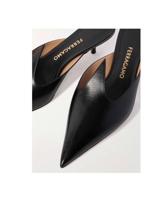 Ferragamo Black Pointed Toe Mules
