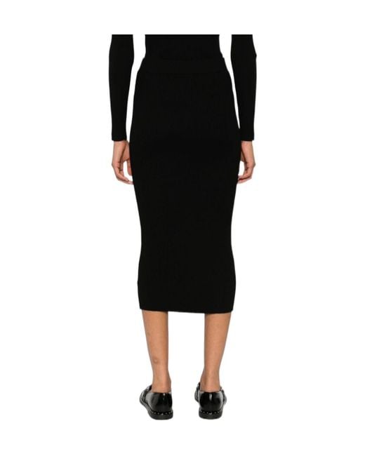 P.A.R.O.S.H. Black Ribbed-Knit Midi Skirt