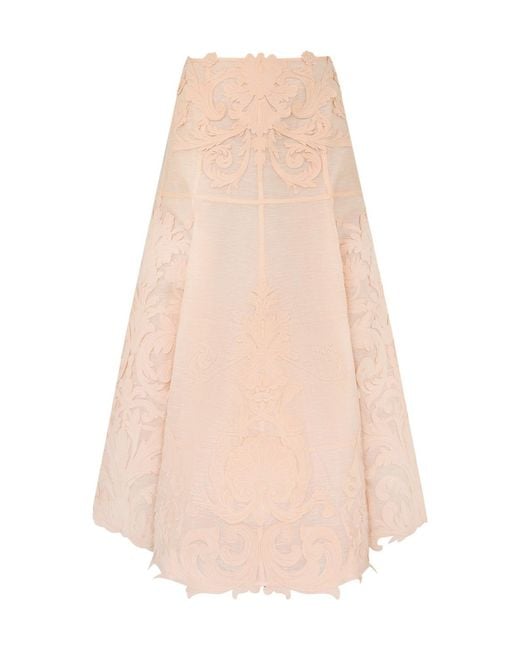 Zimmermann Natural Floral Appliqué Midi Skirt