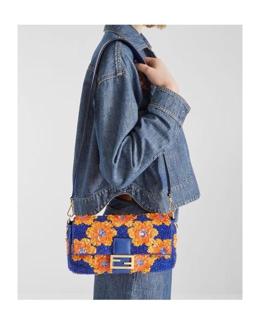 Fendi Blue Baguette Medium Shoulder Bag