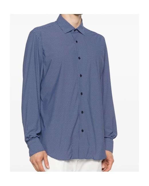 Mazzarelli Blue Lapel Long Sleeve Shirt for men