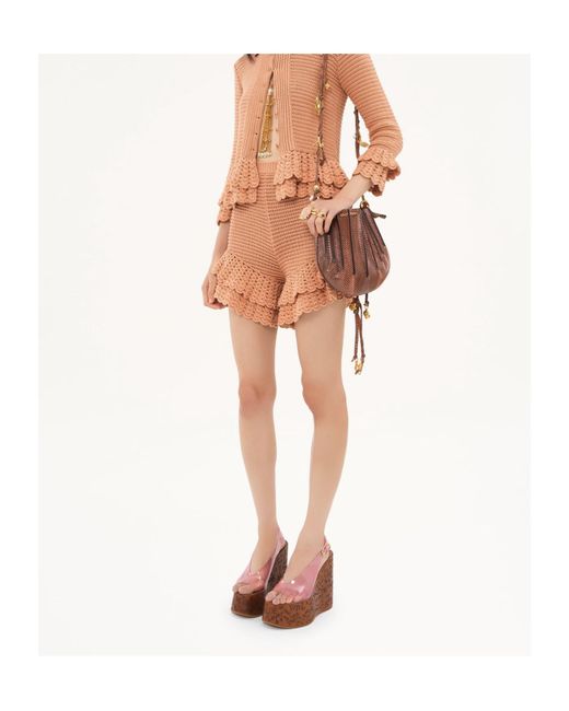 Chloé Natural Ruffled Mini Shorts