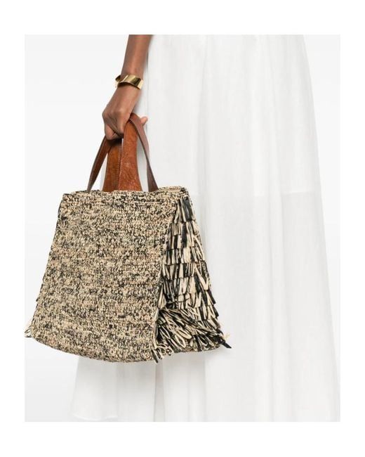 IBELIV Metallic Onja Woven Fringe Tote Bag
