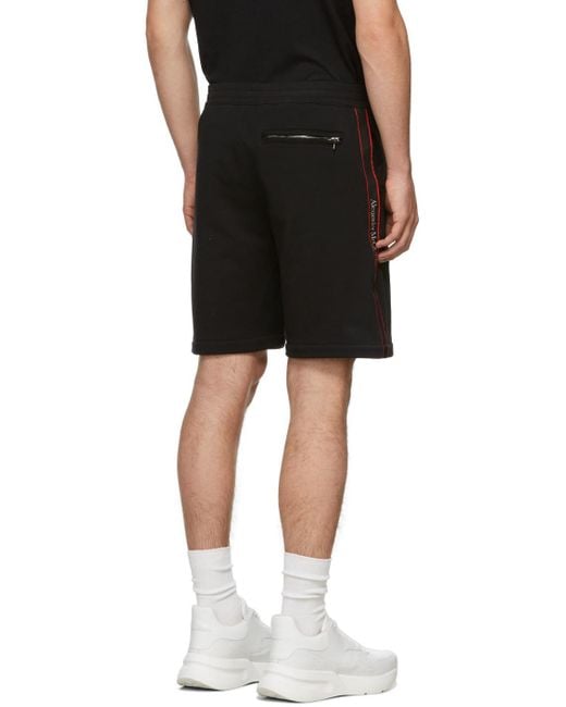 McQueen Black Logo Printed Sweat Shorts for men