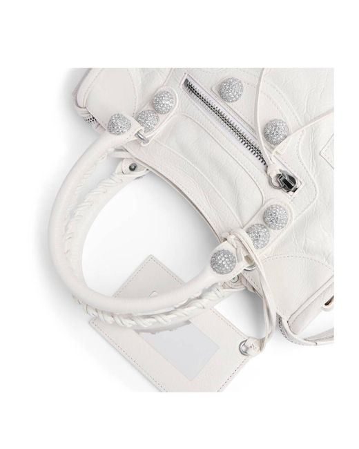 Balenciaga White Le City Bag Small Giant Studs With Rhinestones