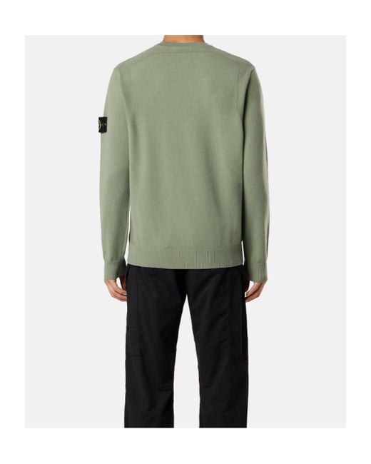 Stone Island Green Crewneck Jumper With Reverse Stitch Details for men