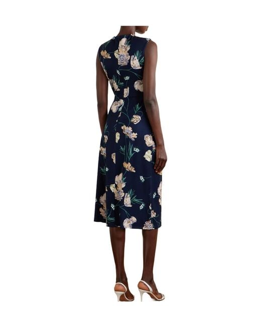 Erdem Blue Floral Printed Ponte Midi Dress