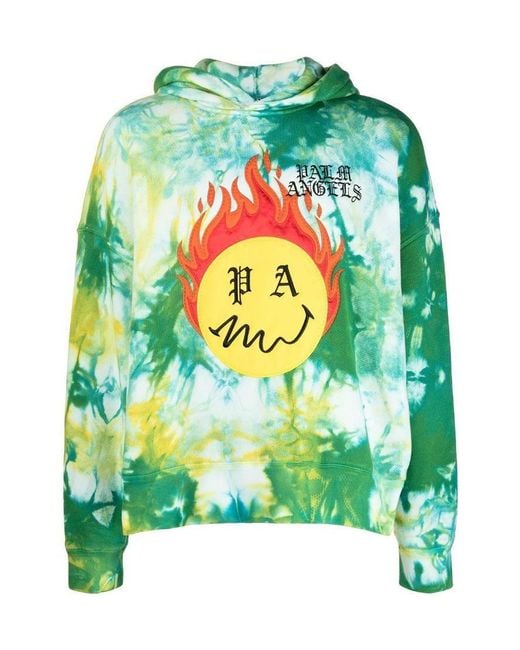 Palm Angels Green Burning Head Tie-Dye Hoodie for men