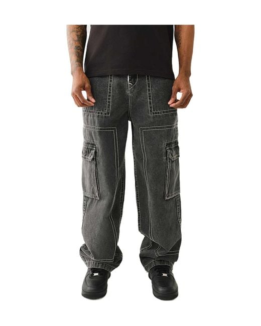 True Religion Black Baggy Big T Cargo Jean for men