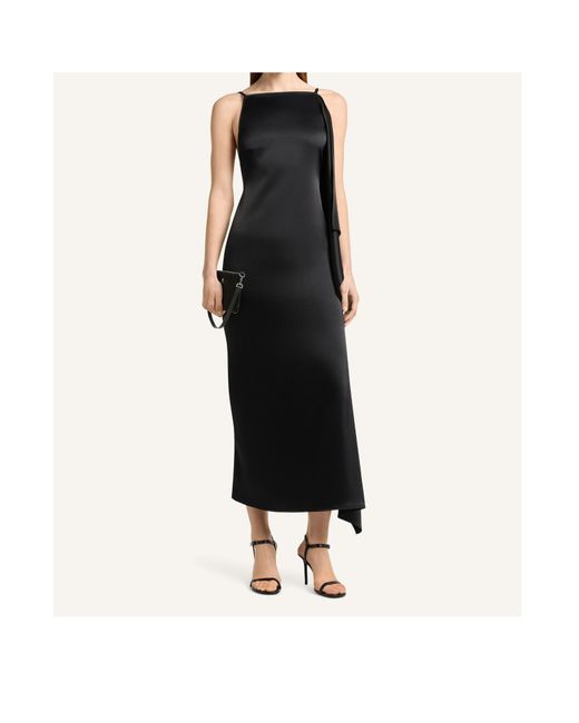 Courreges Black Draped Satin Midi Dress