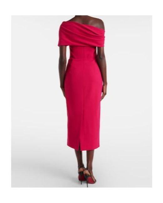 Carolina Herrera Red Off-Shoulder Wool-Blend Cocktail Dress