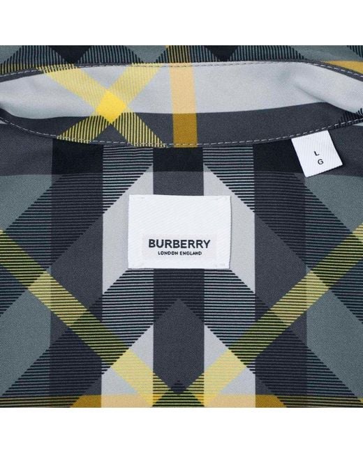 Burberry Blue Geometric-Pattern Printed Zipped Shirt for men