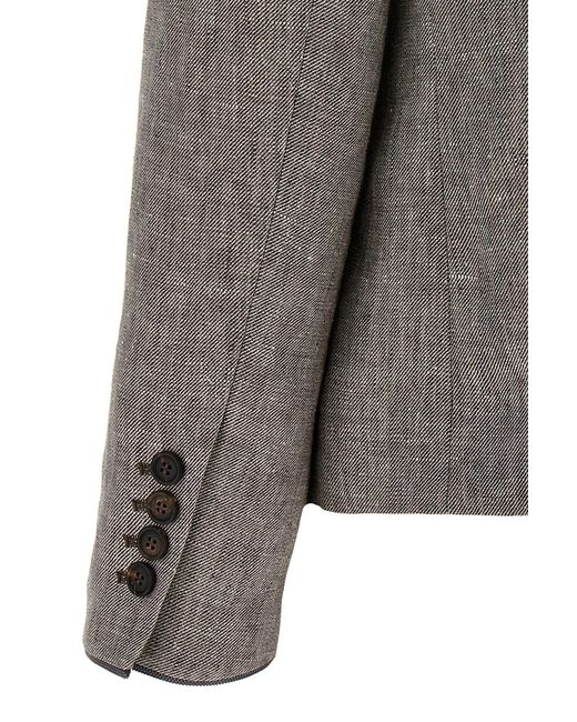 Brunello Cucinelli Gray Double-Breasted Twill Blazer