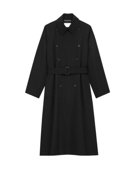 Saint Laurent Black Double-Breasted Belted Long Coat for men