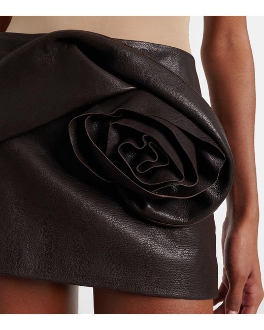 Magda Butrym Black Floral-Appliqué Leather Miniskirt