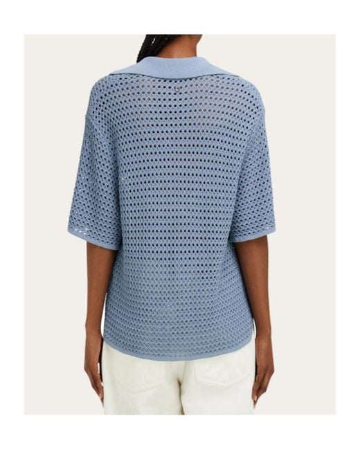 Ferragamo Blue Knit Polo Shirt