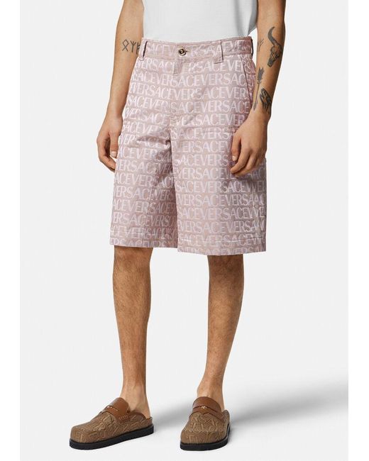 Versace Pink Allover-Jacquard High-Waist Bermuda Shorts for men
