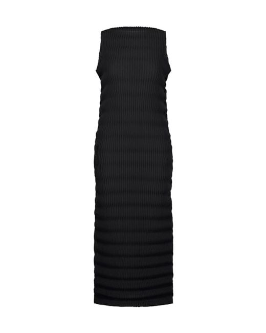 Issey Miyake Black Pleated Sleeveless Maxi Dress