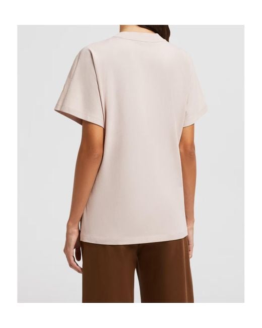 Moncler Pink Embroidered Cursive Logo Crewneck T-Shirt