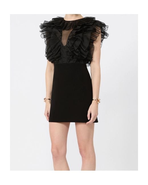 Max Mara Black Tulle-Ruffle Mini Dress