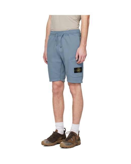 Stone Island Blue Drawstring Fleece Shorts for men