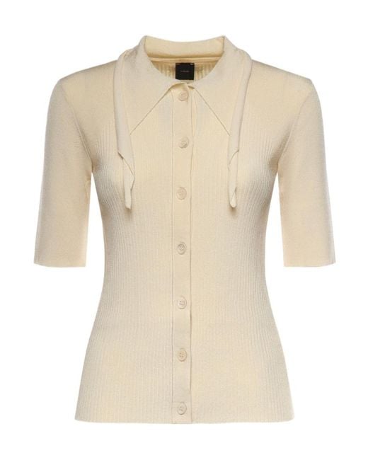 Pinko Natural Coperto Ribbed Button Polo Top