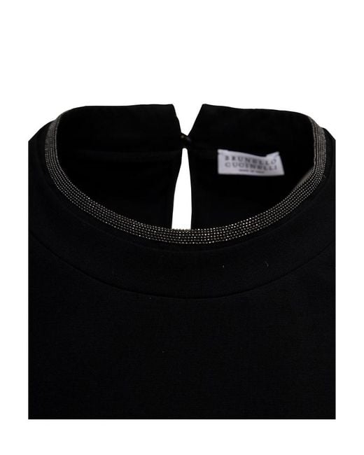 Brunello Cucinelli Black Chain-Trim Crewneck T-Shirt