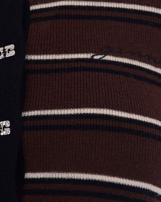 Ganni Blue Long-Sleeved Striped Knitted Polo Shirt