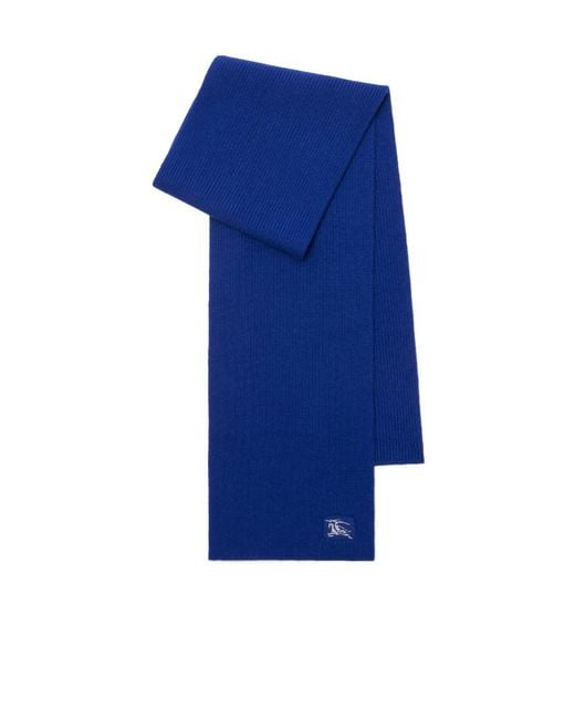 Burberry Blue Equestrian Knight Embroidered Ribbed Scarf for men